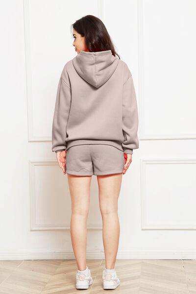 Drop Shoulder Long Sleeve Hoodie and Shorts Set - Trendsi - Flyclothing LLC