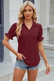 Eyelet Johnny Collar Short Sleeve Blouse - Trendsi - Flyclothing LLC