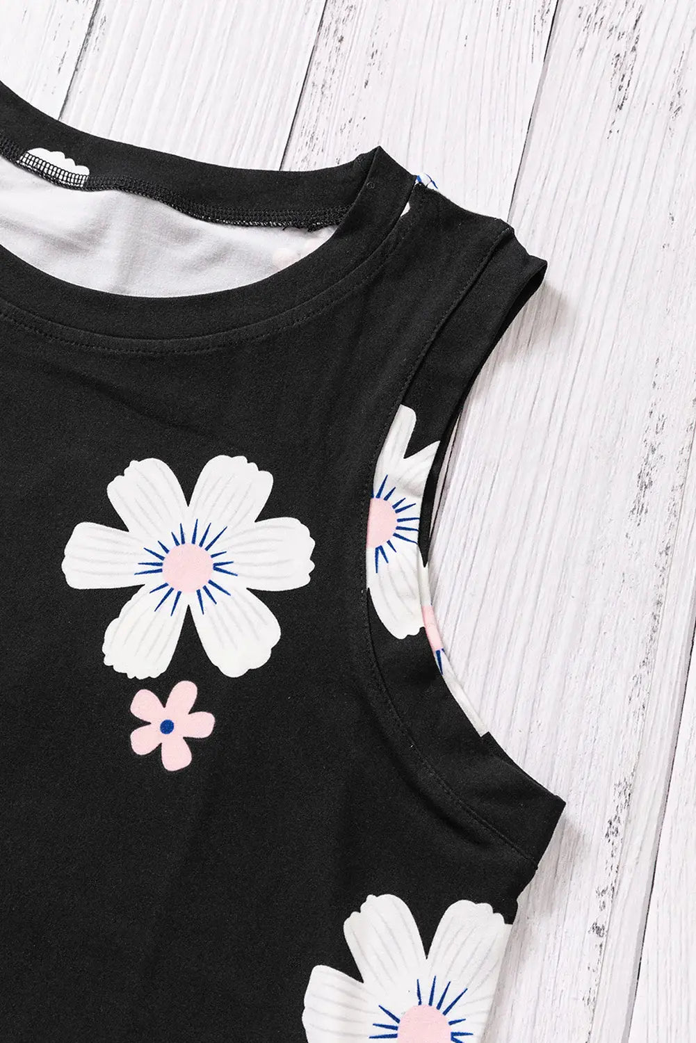 Printed Side Slit Round Neck Tank - Trendsi - Flyclothing LLC