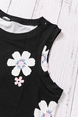 Printed Side Slit Round Neck Tank - Trendsi - Flyclothing LLC