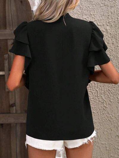Ruffled Notched Short Sleeve Blouse - Trendsi - Flyclothing LLC