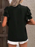 Ruffled Notched Short Sleeve Blouse - Trendsi - Flyclothing LLC