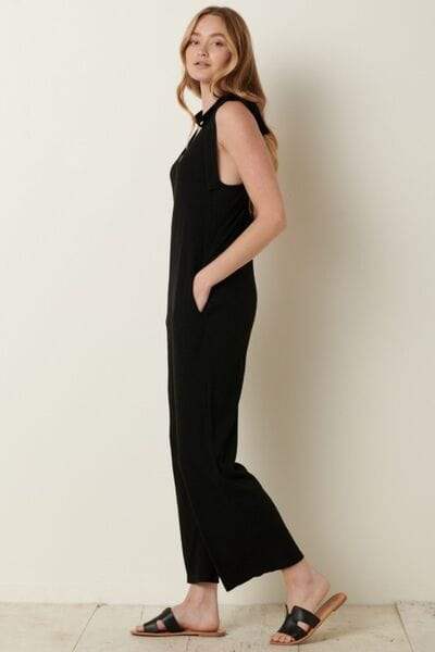 Mittoshop Rib Knit V-Neck Cross Back Jumpsuit - Trendsi - Flyclothing LLC