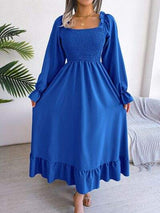 Smocked Square Neck Flounce Sleeve Dress - Trendsi - Flyclothing LLC