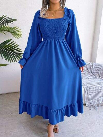 Smocked Square Neck Flounce Sleeve Dress - Trendsi - Flyclothing LLC