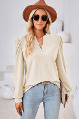 Notched Long Sleeve T-Shirt - Trendsi - Flyclothing LLC