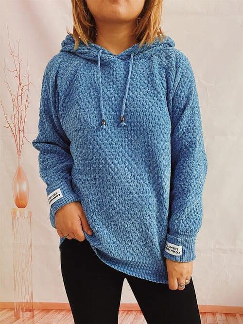Drawstring Long Sleeve  Hooded Sweater - Trendsi