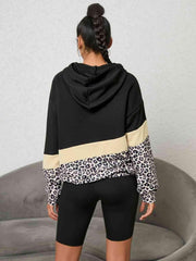 Leopard Color Block Hoodie - Trendsi