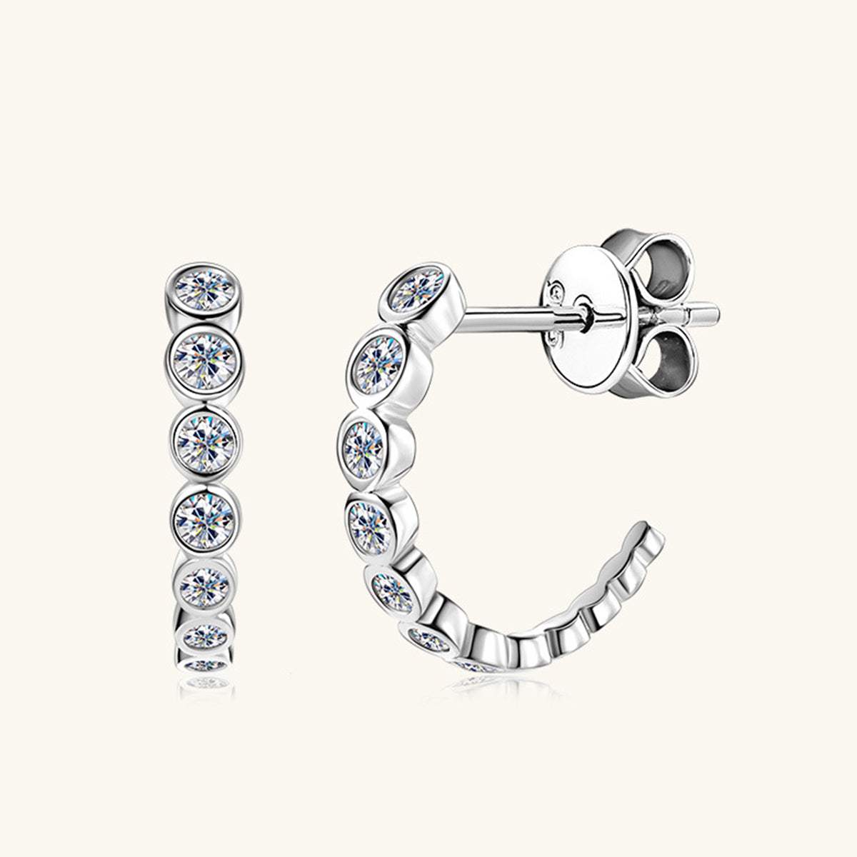 Inlaid Moissanite 925 Sterling Silver C-Hoop Earrings - Trendsi - Flyclothing LLC