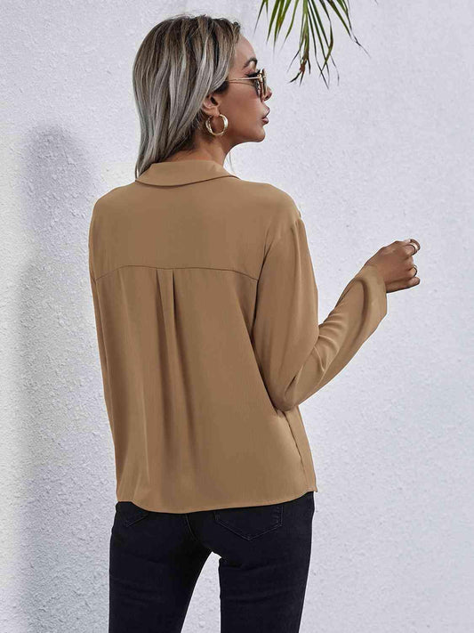 Collared Neck Button Down Shirt - Trendsi
