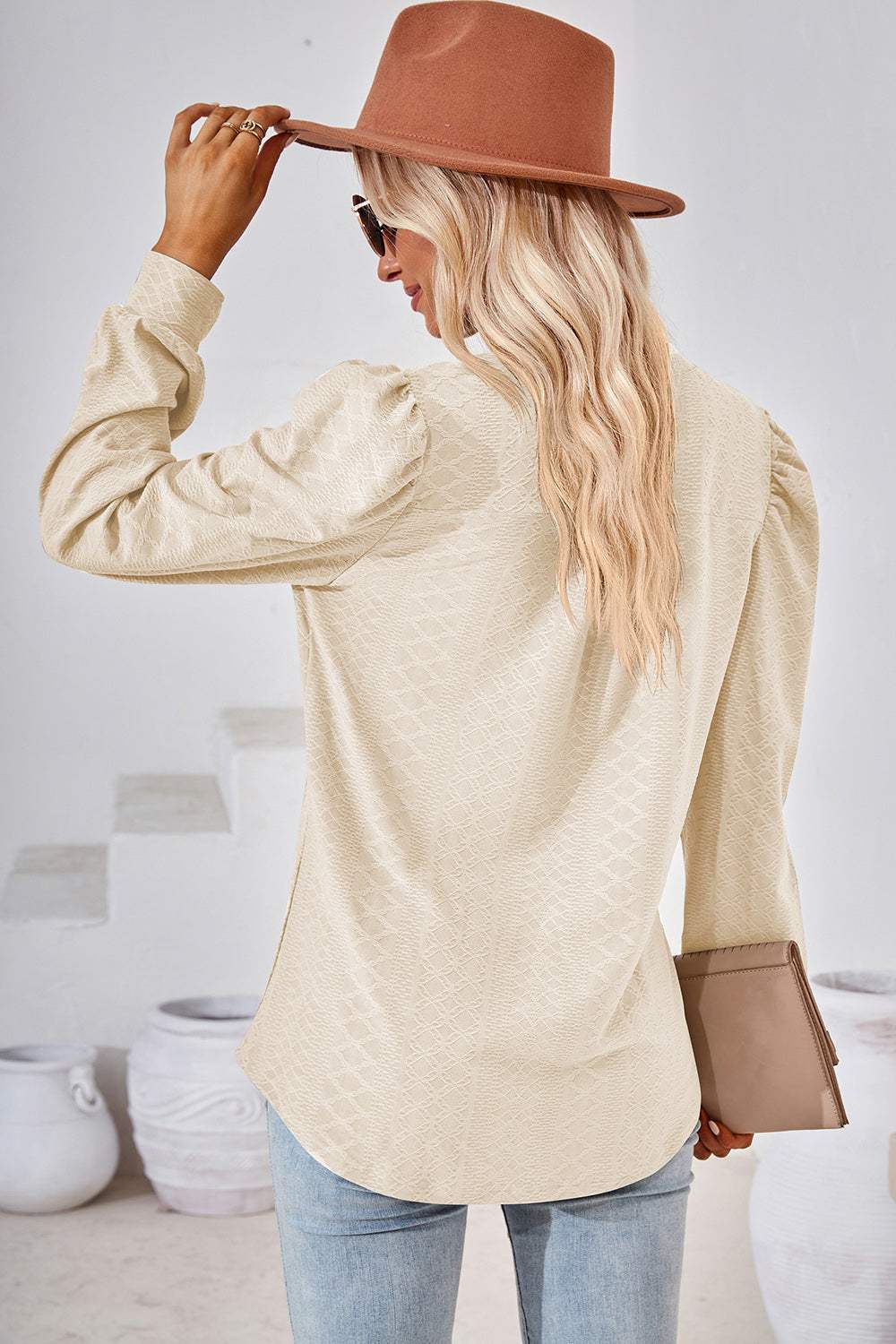 Ruched Notched Long Sleeve T-Shirt - Trendsi - Flyclothing LLC