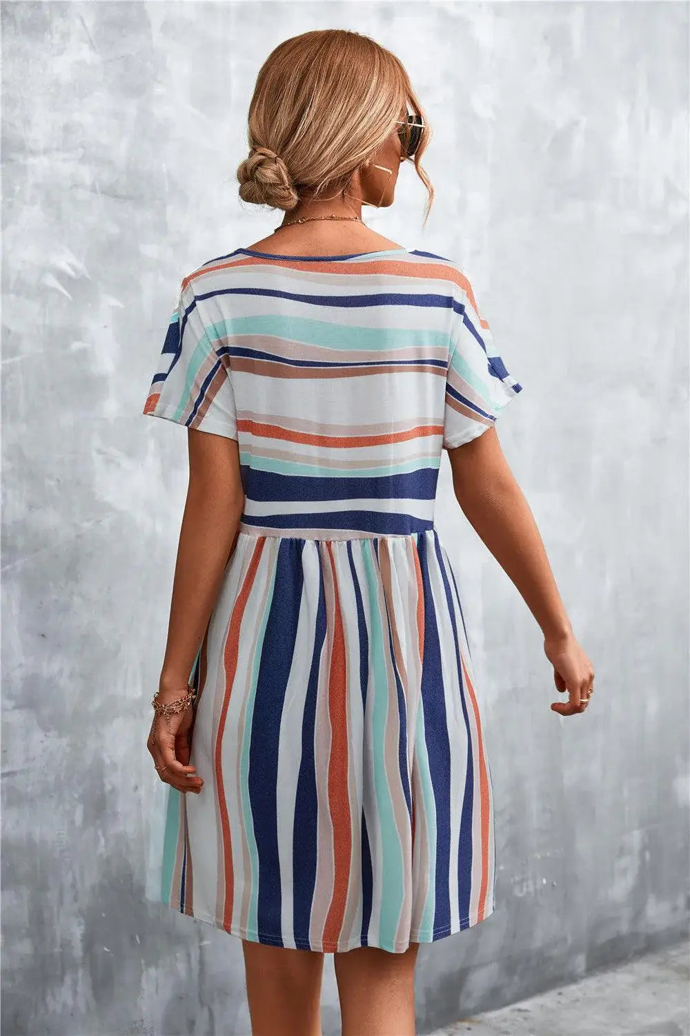 Striped Round Neck Dress - Trendsi - Flyclothing LLC