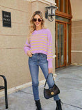 Round Neck Striped Lantern Sleeve Sweater - Trendsi - Flyclothing LLC