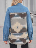 Geometric Raw Hem Button Up Denim Jacket - Trendsi
