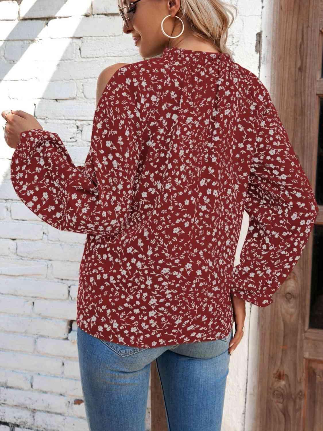Floral Cold-Shoulder Blouse - Trendsi