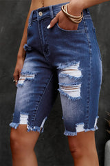 Distressed Frayed Hem Denim Bermuda Shorts - Trendsi - Flyclothing LLC