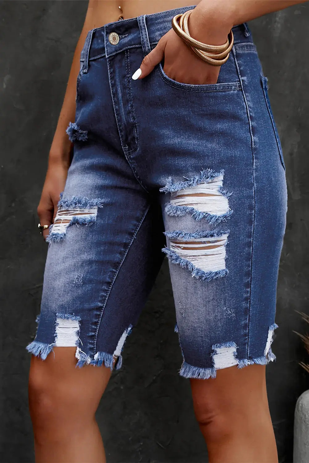 Distressed Frayed Hem Denim Bermuda Shorts - Trendsi - Flyclothing LLC