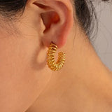 18K Gold-Plated Stainless Steel C-Hoop Earrings - Trendsi