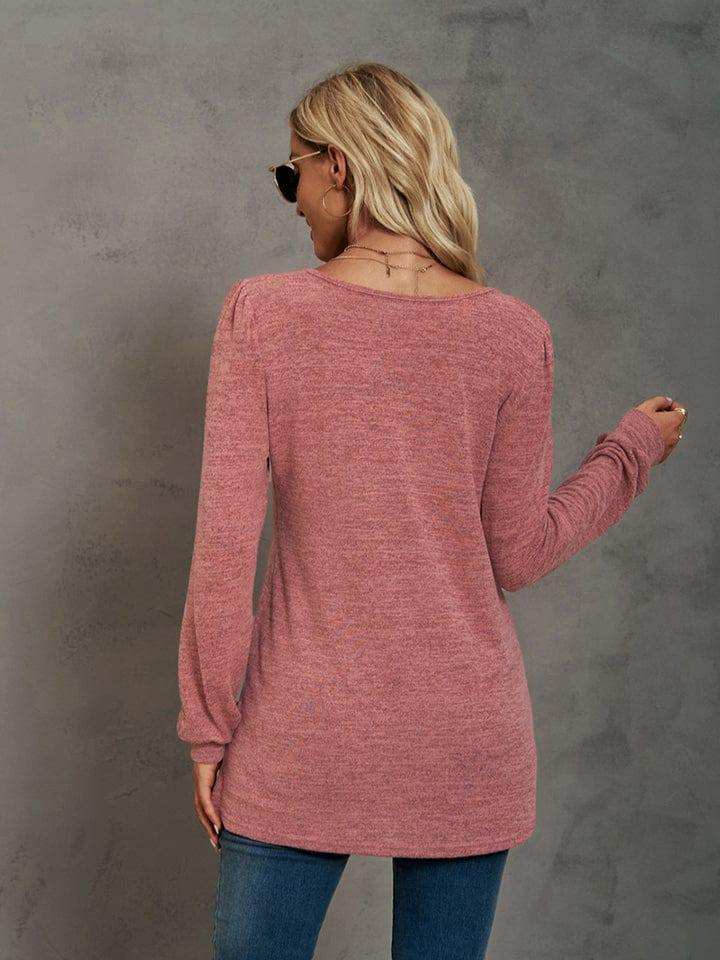 Heathered Square Neck Long Sleeve T-Shirt - Trendsi - Flyclothing LLC
