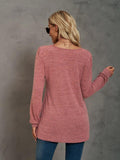 Heathered Square Neck Long Sleeve T-Shirt - Trendsi