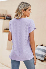 Eyelet Petal Sleeve V-Neck Knit Top - Trendsi - Flyclothing LLC