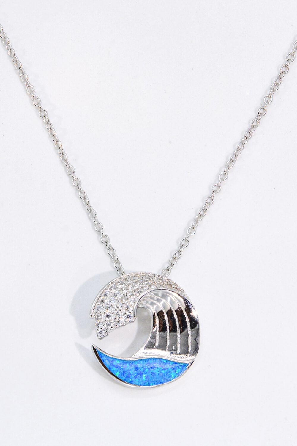 Opal and Zircon Wave Pendant Necklace - Flyclothing LLC