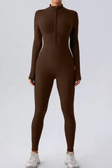 Half Zip Mock Neck Active Jumpsuit - Trendsi - Flyclothing LLC