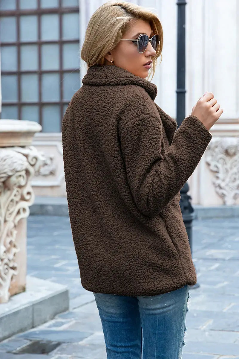 Full Size Lapel Collar Sherpa Coat - Trendsi - Flyclothing LLC