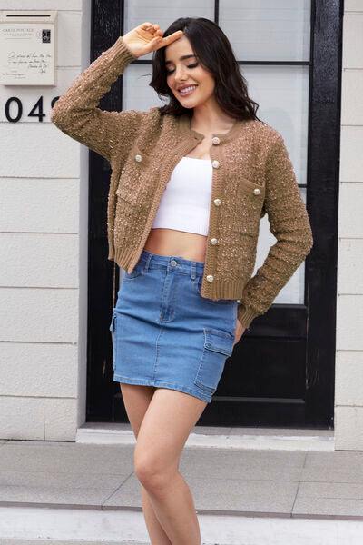 Button Up Round Neck Cardigan - Trendsi