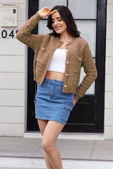 Button Up Round Neck Cardigan - Trendsi