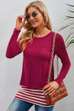 Full Size Striped Faux Layered Long Sleeve Top - Trendsi - Flyclothing LLC