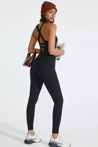 Crisscross Back Wide Strap Active Jumpsuit - Trendsi - Flyclothing LLC