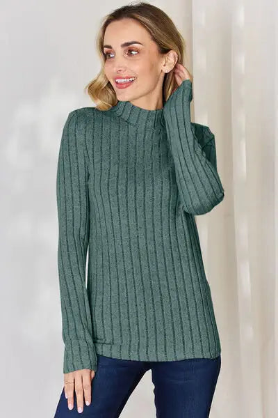 Basic Bae Full Size Ribbed Mock Neck Long Sleeve T-Shirt - Trendsi - Flyclothing LLC