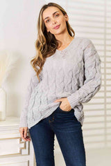 Woven Right Cable-Knit Hooded Sweater - Trendsi - Flyclothing LLC