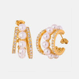 Pearl Titanium Steel C-Hoop Earrings - Trendsi - Flyclothing LLC
