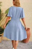 Ruched Surplice Short Sleeve Dress - Trendsi - Flyclothing LLC