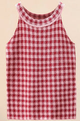 Plaid Round Neck Sleeveless Knit Top - Trendsi - Flyclothing LLC
