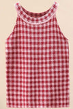 Plaid Round Neck Sleeveless Knit Top - Trendsi - Flyclothing LLC