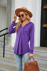 Long Sleeve Hooded Blouse - Trendsi