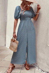 Printed Square Neck Jumpsuit with Pockets - Trendsi - Flyclothing LLC