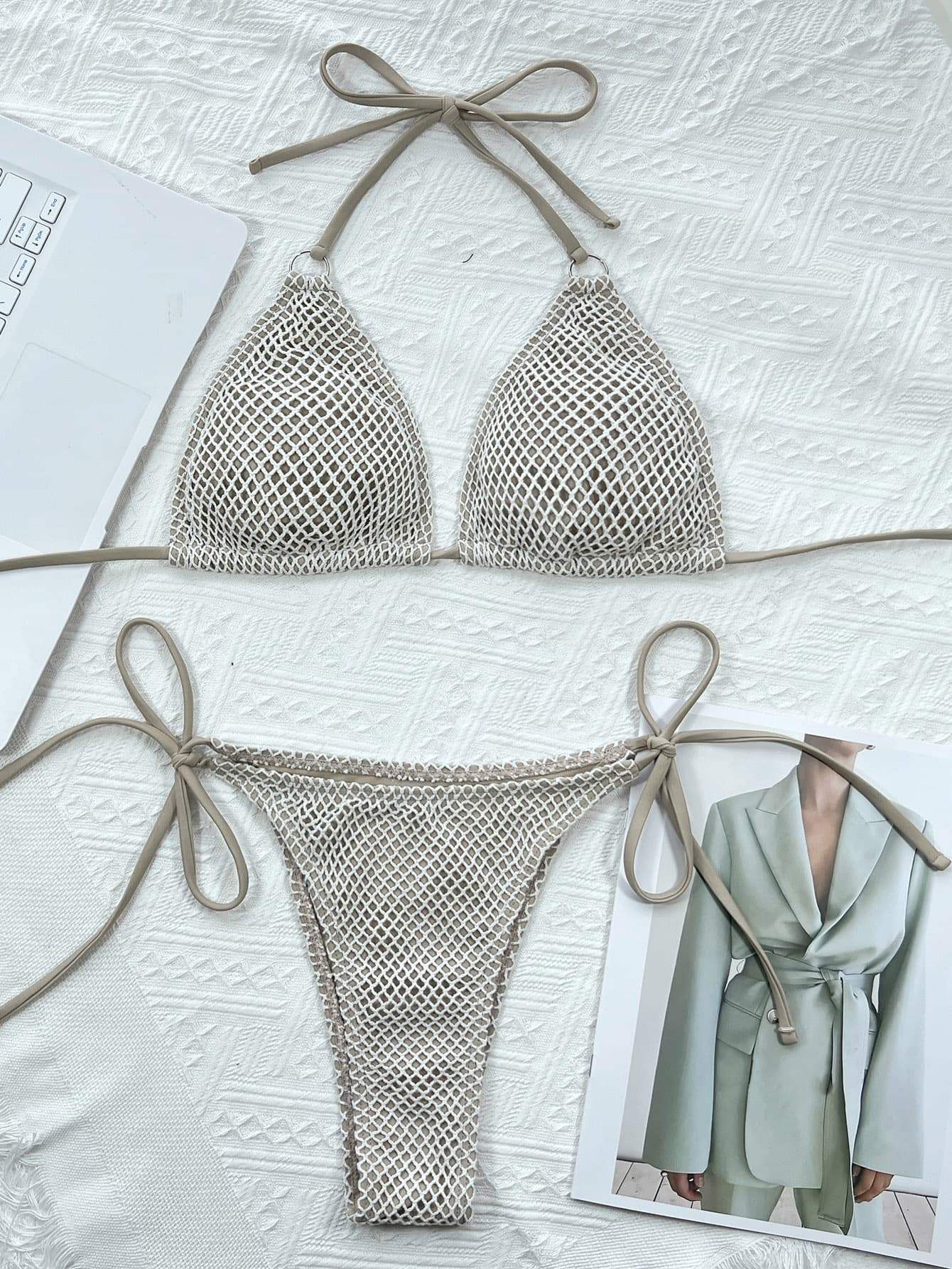 Halter Neck Tie Back Bikini Set - Trendsi - Flyclothing LLC