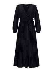 Pleated Surplice Tie Waist Maxi Dress - Trendsi