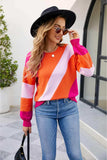 Color Block Ribbed Round Neck Sweater - Trendsi - Flyclothing LLC