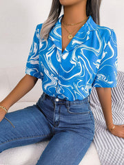 Printed Lapel Collar Shirt - Trendsi