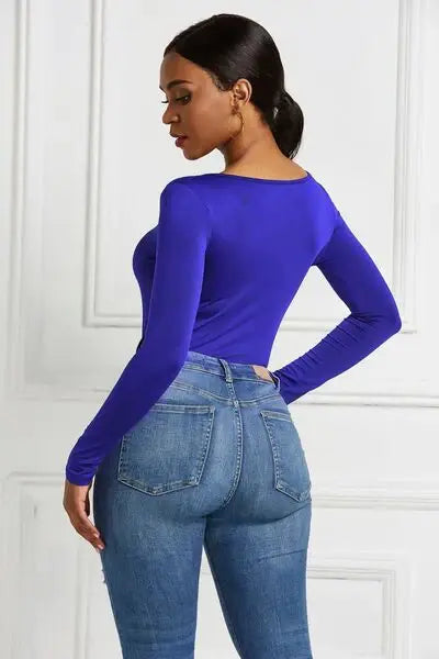 Half Zip Scoop Neck Long Sleeve Bodysuit - Trendsi - Flyclothing LLC