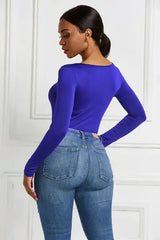 Half Zip Scoop Neck Long Sleeve Bodysuit - Trendsi - Flyclothing LLC