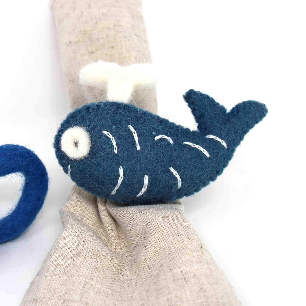 Nautical Shark, Whale & Seahorse Felt Napkin Rings, Set of 4 - Global Groove Direct - Flyclothing LLC