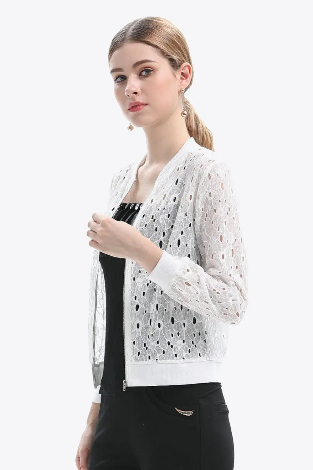 Openwork Zip Up Jacket - Trendsi - Flyclothing LLC