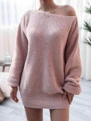 Rib-Knit Mini Sweater Dress - Trendsi