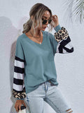 Leopard Striped Waffle-Knit Top - Trendsi - Flyclothing LLC